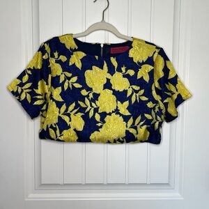 Boohoo blue/yellow floral crop top - Medium CB-1
